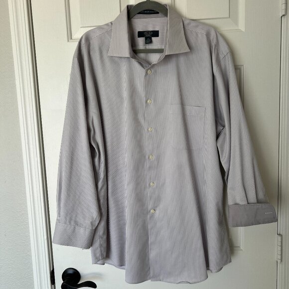 Pronto Uomo Dress Shirt Men's 18 32/33 Gray Striped Long Sleeve No Iron Slim Ft - Picture 2 of 10